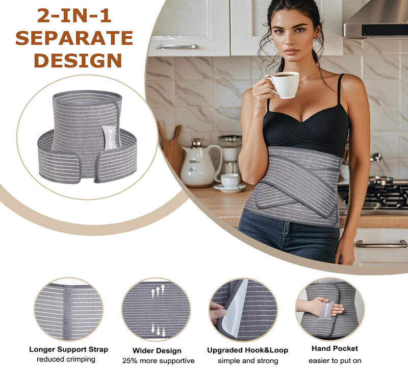 [Australia] - Abdominal Binder Post Surgery, Postpartum Belly Band – C Section Belly Binder Support Belt, Post Surgery Compression Garment, Stomach Wrap, Hernia Belt for Women & Men, 2-in-1 L/XL 