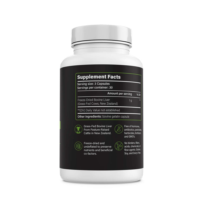 Beef Liver Supplement, Grass Fed Pasture-Raised Beef Organ Pills with Heme Iron, Vitamin A, B12 & Choline, Easy-Swallow Freeze-Dried Capsules, 90 Count