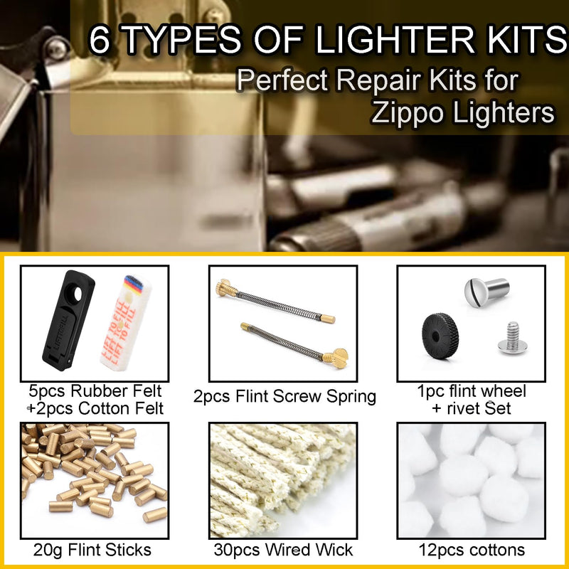 [Australia] - Ultimate Consumption Supplies Package for Petrol Fuel Lighter,Lighter Repair Kit for Flint Stones,Cotton Wick, Flint Spring Rubber Gaskets (A# Forzipo) A# Forzipo 