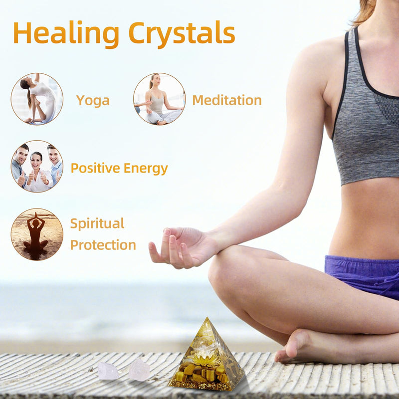 [Australia] - Orgone Pyramid Flower of Life Orgonite Money Healing Crystals Pyramid for Positive Energy with Tiger's Eye Stones and Luck White Crystal That Promotes Wealth, Prosperity and attracts Success Tiger's Eye&white Crystal 