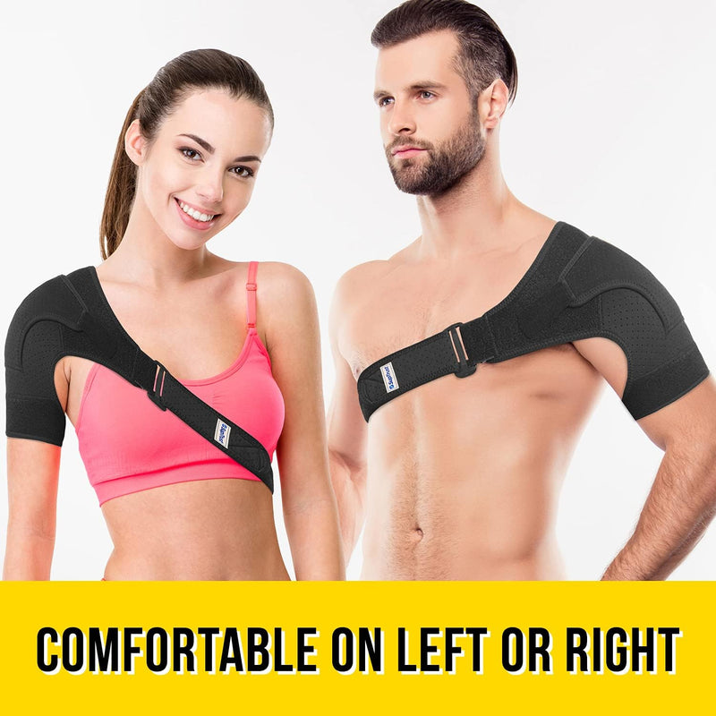 Suptrust Shoulder Brace for Men and Women: Adjustable Shoulder Wrap for Pain Relief, AC Joint, Torn Rotator Cuff, Injuries, Tendonitis - One Size Regular/Dark Black