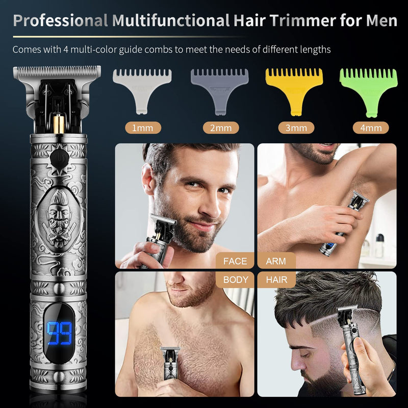 [Australia] - Hair Clippers for Men with Replacement Blade, Professional Hair Trimmer for Barber, T-Blade Edgers Clippers, Close-Cutting Trimmers, Cordless Clippers for Hair Cutting Grey 