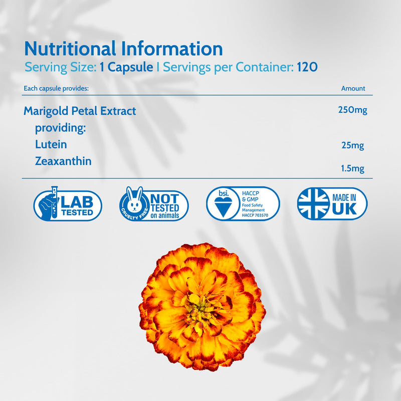 Health4All Lutein and Zeaxanthin Supplement 25mg per Capsule, 120 Capsules 4 Months Supply, Purest Eye Health Marigold Extract Supplement, Natural Eye Vitamins for Vision Care | Made in UK 120 count (Pack of 1)
