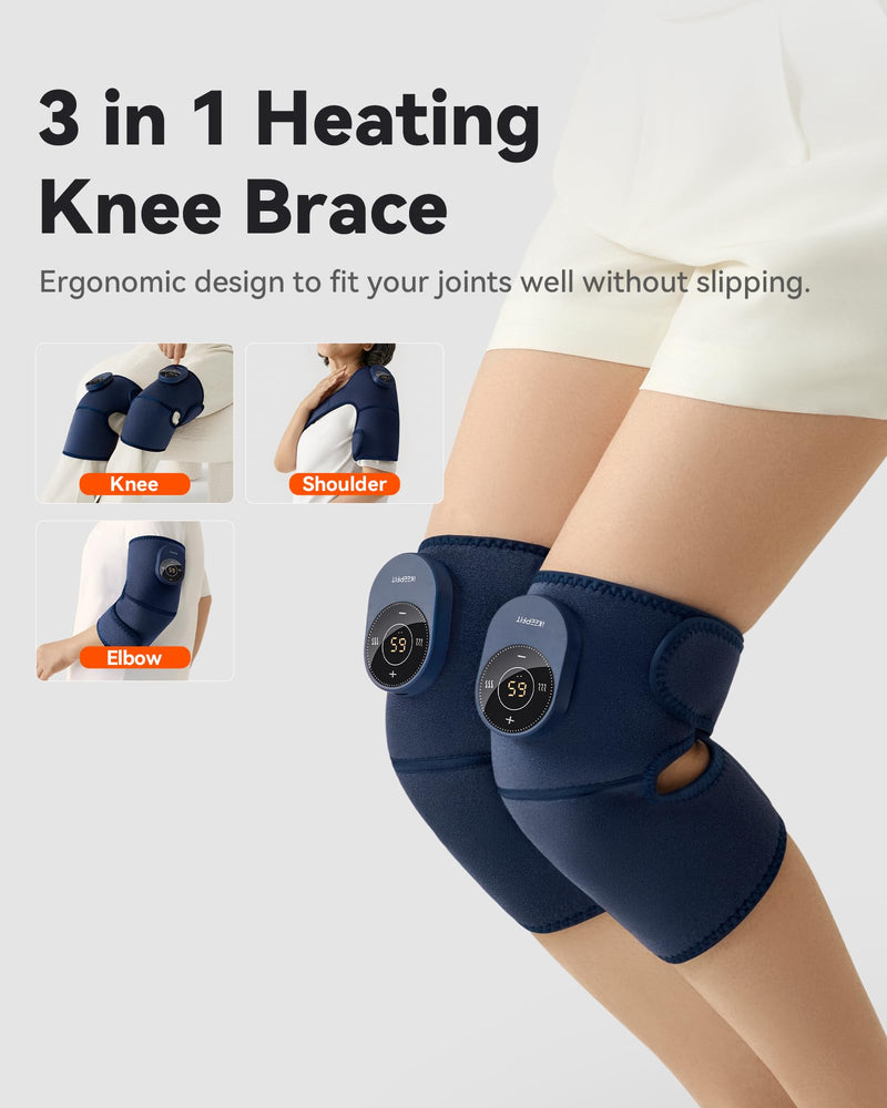 Cordless Knee Massager with Heat Vibration for Pain Relief MAXwarm 3.0[2025 Upgraded]-Electric Heated Knee Brace with 3 Heat Levels and 3 Massage Mode, Gifts for Men Women(Blue, 2-Pack) 2Pack