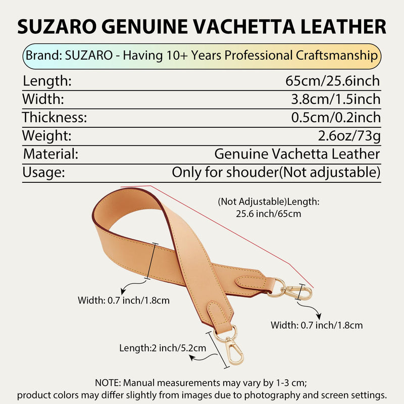 Vachetta Leather Purse Strap for Lv Neverfull Graceful Noe, Apricot | 25.6 Inch Fixed Length Replacement Straps, Wide Shoulder Strap, With Spring Rings, 1.5'' Width, Easy Install, Genuine Cowhide 1.5'' Width/25.6'' Long