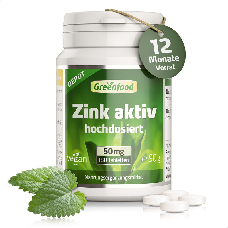 [Australia] - Zinc tablets - High dose 50 mg zinc bisglycinate per day (180 vegan tablets) - High bioavailability thanks to bisglycinate for the immune system - without additives - Greenfood zinc active with vitamin C 
