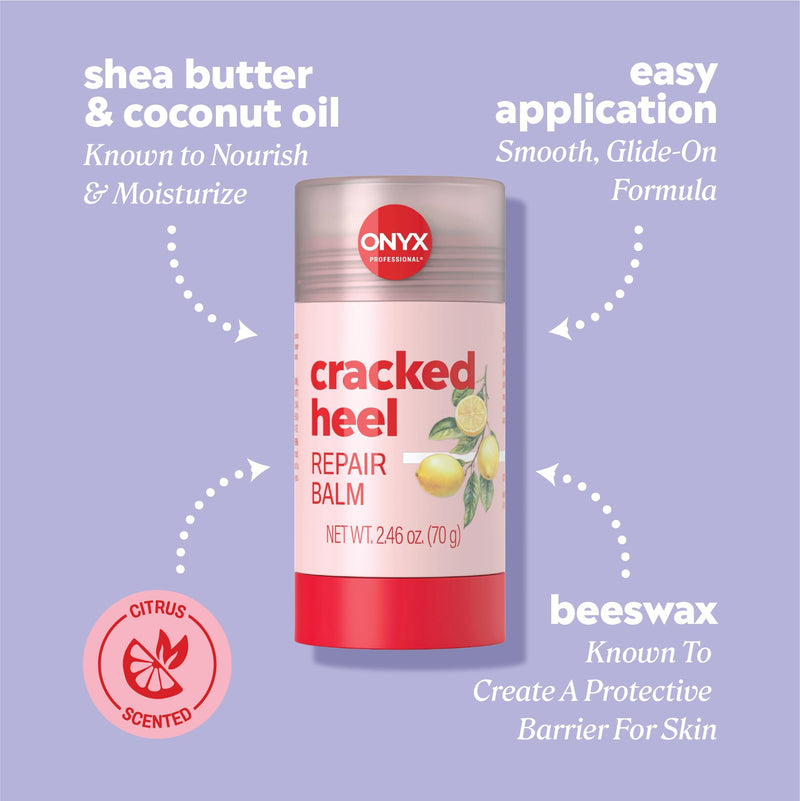 Onyx Professional Cracked Heel Repair Balm Stick for Dry Cracked Feet Treatment, Citrus Scent, 2 pack - Moisturizing Foot Balm, Rolls On, No Mess Like Foot Cream or Foot Lotion, Heel Treatment 2.46 Ounce (Pack of 2)