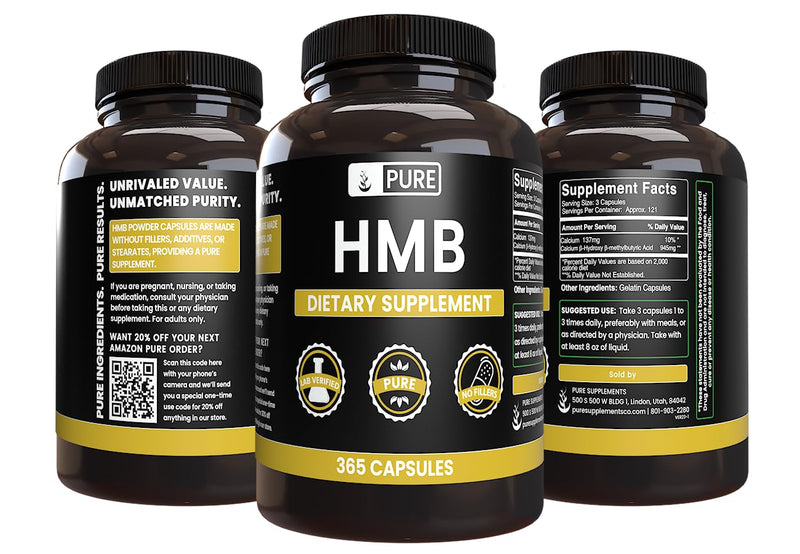 Pure Original Ingredients HMB (365 Capsules) No Magnesium Or Rice Fillers, Always Pure, Lab Verified 365 Count (Pack of 1)