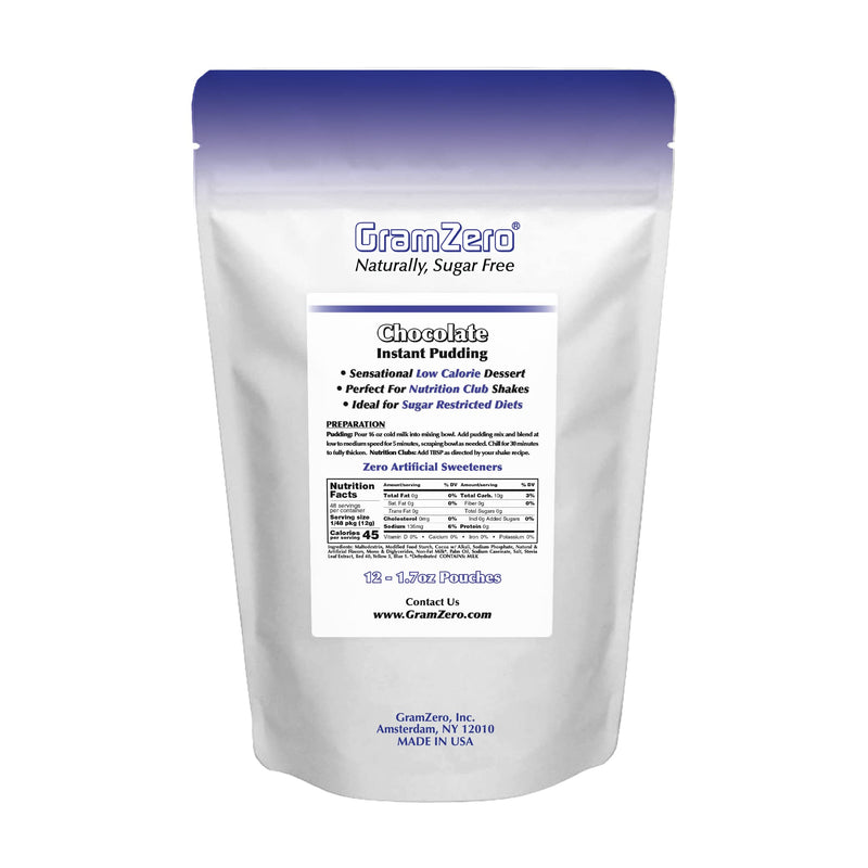 [Australia] - GramZero Chocolate Sugar Free Pudding Mix 12-Pack, Great For Nutrition Club Meal Replacement Shakes, Low Calorie Dessert, Stevia Sweetened 