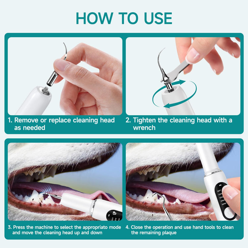 Ultrasonic Dog Toothbrush – Electric Plaque & Tartar Remover Kit with 5 Modes and 2 Heads, Gentle and Safe Teeth Cleaning Tool for Dogs, Improves Pet Oral Health