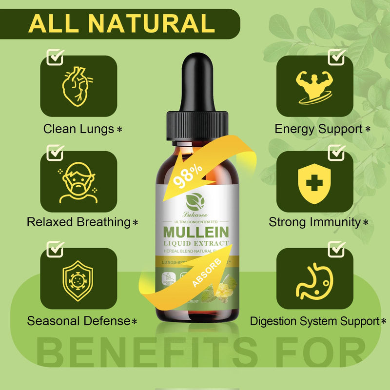 Mullein Drops for Lungs 300,000‬mg, Lung Detox & Cleanse, 16 in 1 Vegan Mullein Leaf Extract Tincture with Chlorophyll, Elderberry, etc, Natural Herbal Supplement for Respiratory, Immune, 30 Servings Natural Flavor 2 Fl Oz (Pack of 1)