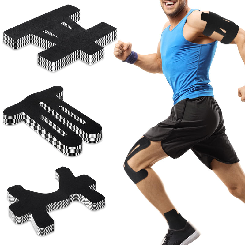 30 Pcs Precut Kinesiology Tape Set Ankle Knee and Shoulder Tape Bulk, Waterproof and Elastic, Breathable, Provides Support for The Muscles in Various Sports, Black