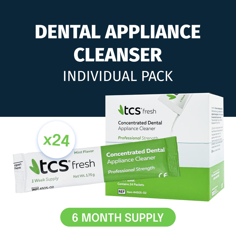[Australia] - TCS Fresh Dental Appliance Cleaner, 24 Count Professional Strength Concentrated Cleanser Powder - Flexible Partial Cleaner, Denture Cleaner and Dental Night Guard Cleaner, Mint Flavor (6 Month Supply) 