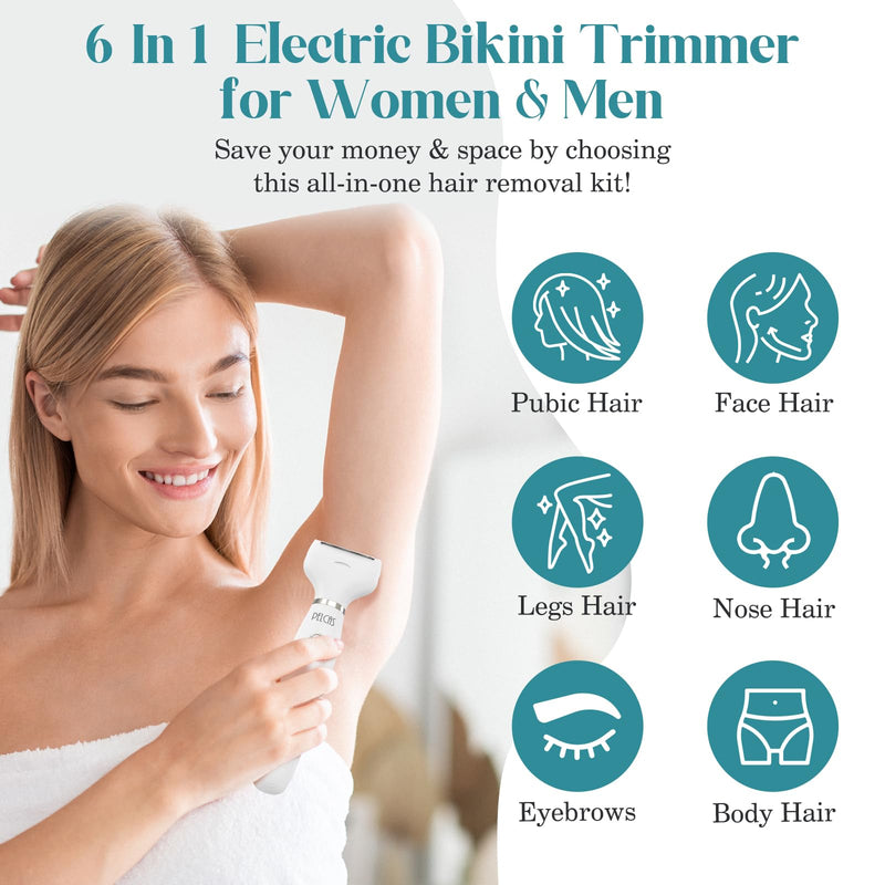 [Australia] - PELCAS Bikini Trimmer for Women Kit 6 in 1 Electric Shaver, Cordless Razors, Nose Hair Trimmer, Shaver for Women & Men Pubic Hair, Private Area, Legs, Face, Nose, Eyebrow, Body Hair Removal 