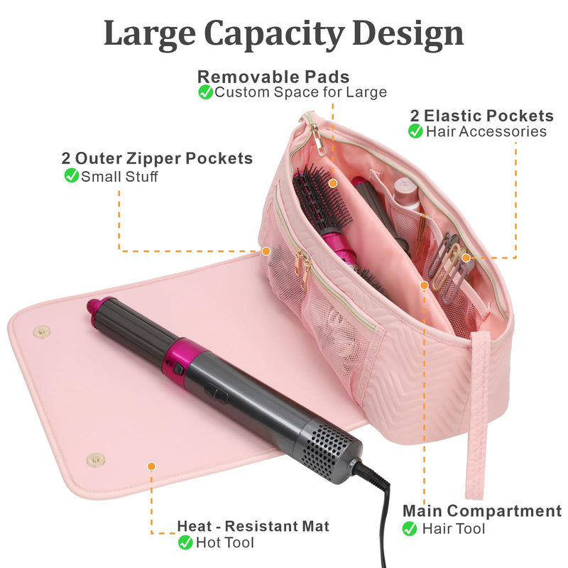 [Australia] - PACKISM Hair Tools Travel Bag - Twill Quilting Extra Large for Flat Irons, Straighteners, Curling Iron, and Haircare Accessories, 2-in-1 Design, with Interior Pockets, Portable Organizer - Rose Pink 