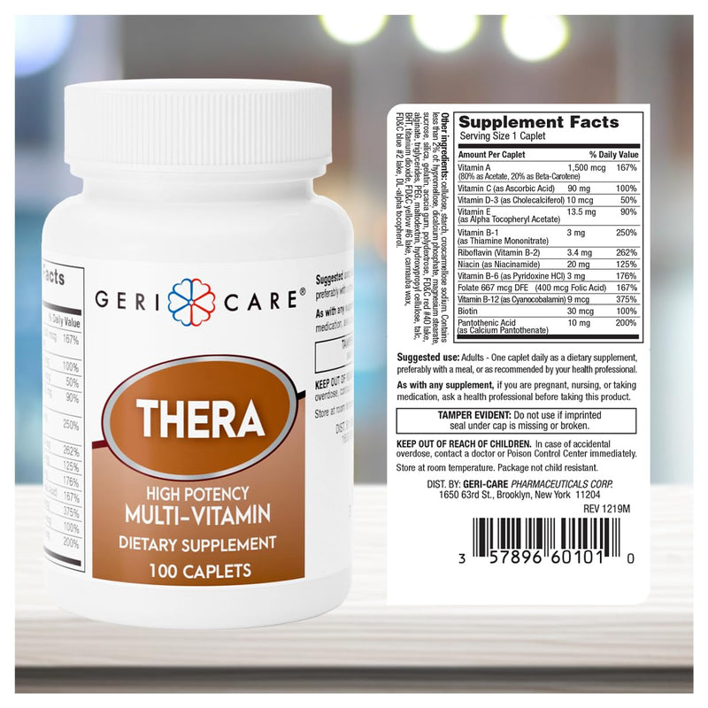 GeriCare Thera High Potency Multivitamin Caplets, Blend of Vitamins and Minerals to Ensure Maximum Nutritional Support Antioxidant Protection Supplement, 100 Count (Pack of 2) 100 Count (2pk) Multivitamin