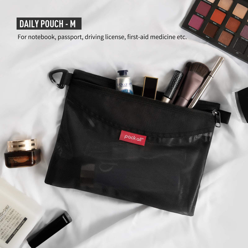 pack all Packing Organizers Bundle | 1 Dual Pocket Shoe Bag (Plus-Black) & 3Pcs Zipper Pouch Set (Black)