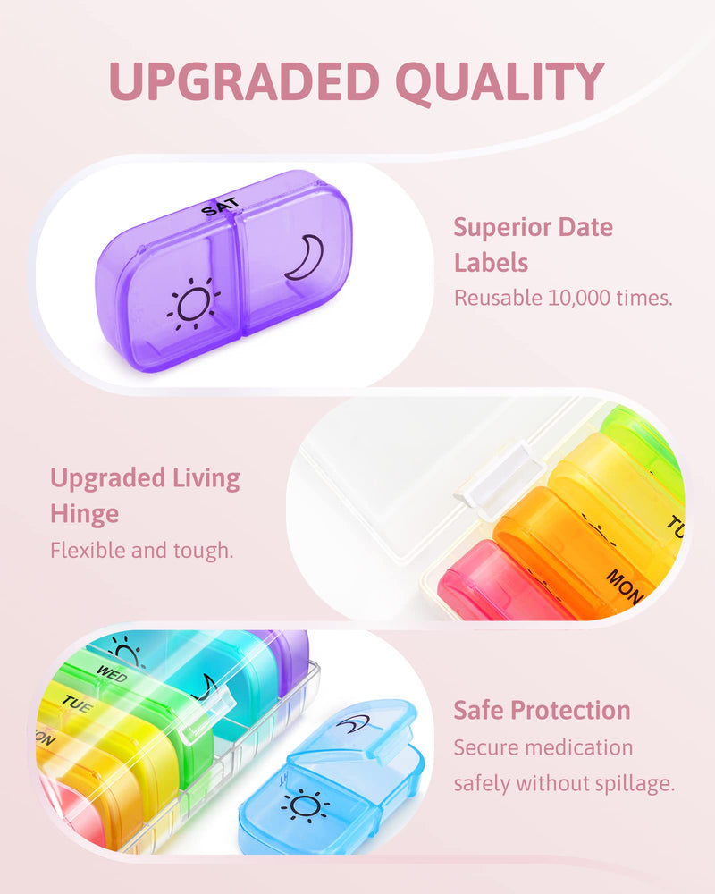 [Australia] - Weekly Pill Organizer 2 Times a Day with Same-Side Large Opening for Easy Filling & Retrieving, Color Tracking 7 Day AM PM Pill Box with Large BPA Free Pill Case for Vitamins, Fish Oils (Clear) 01-clear 