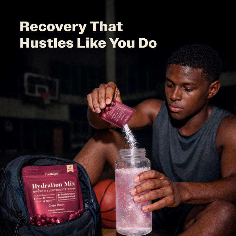 TruHeight Hydration Packets (Grape) Kids, Teens & Adults Fast Hydration, Energy & Recovery - Dehydration Relief Electrolytes Powder Packets for Athletes - Sugar Free, Zero Calorie, Non-GMO, Vegan