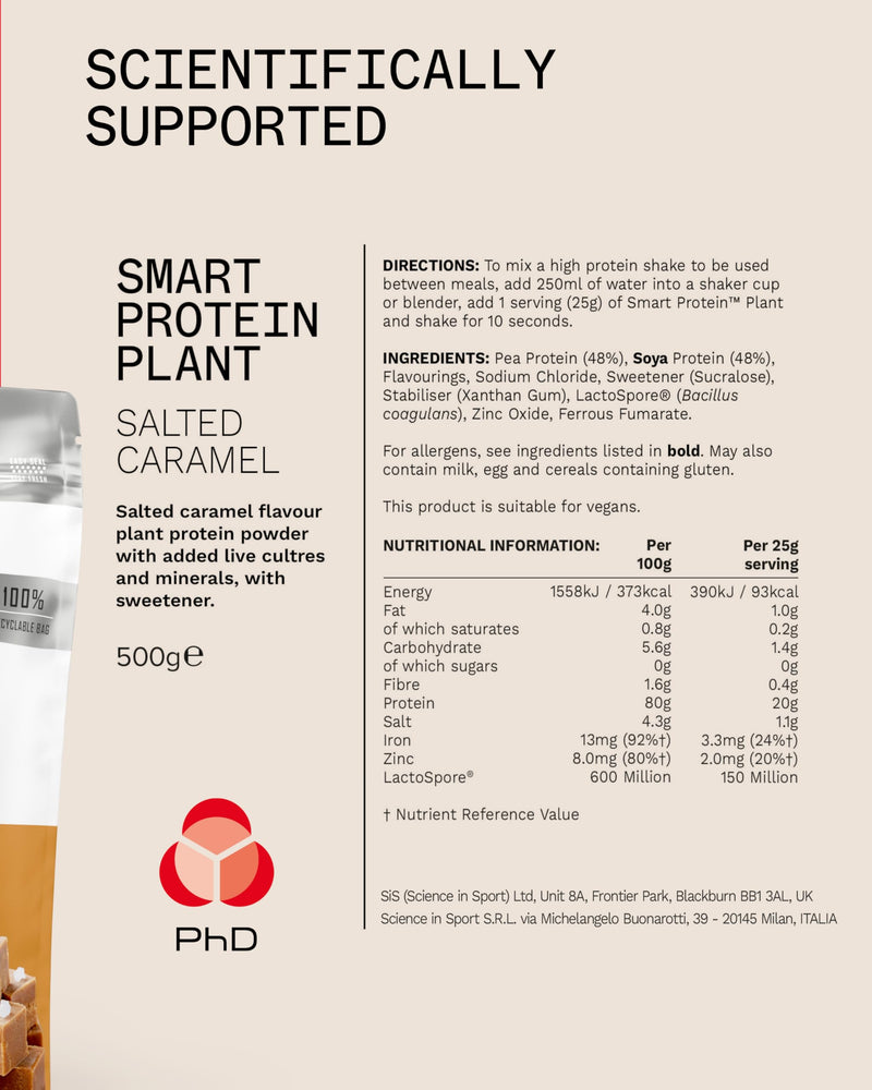 Phd Smart Plant, high Protein Vegan Shake, Ideal for Shakes, Baking and Deserts, Salted Caramel,500g