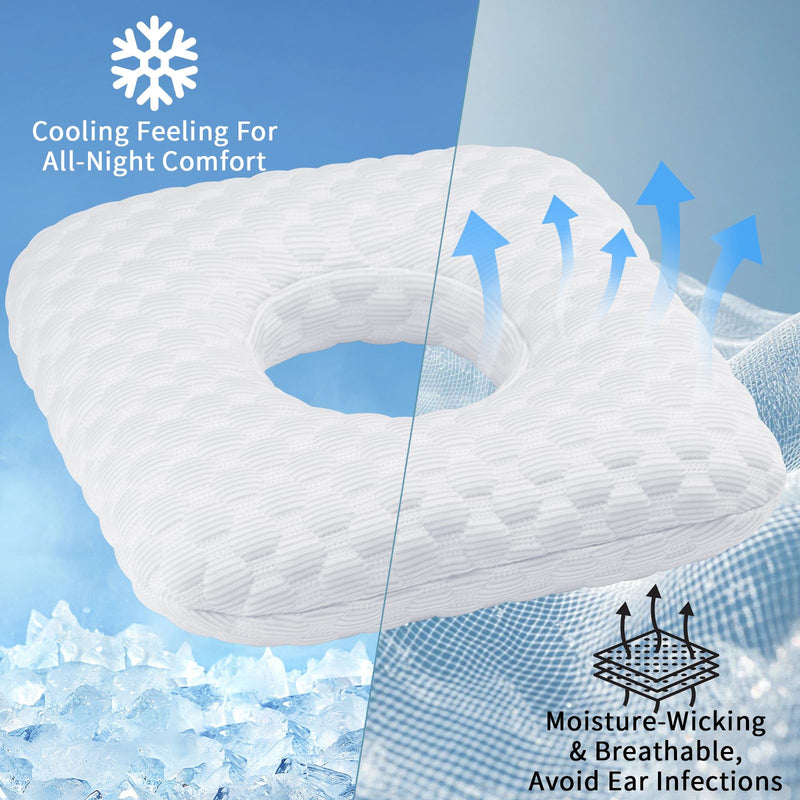 [Australia] - Ear Piercing Pillow for Side Sleepers with Hole for Ear Pain CNH Inflammation, Relief Sleeping Pressure Pain, Cooling and Breath Guard Pillow, Grey 