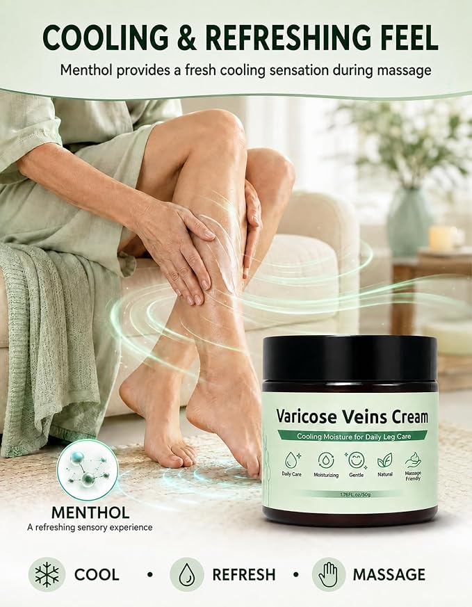 Varicose Veins Cream, Varicose Veins Treatment for Legs, Improves the Appearance of Leg, Repair Spider Veins, Strengthen Capillary Health, Promote Blood Circulation, Relieve Leg Muscle Fatigue, 50g