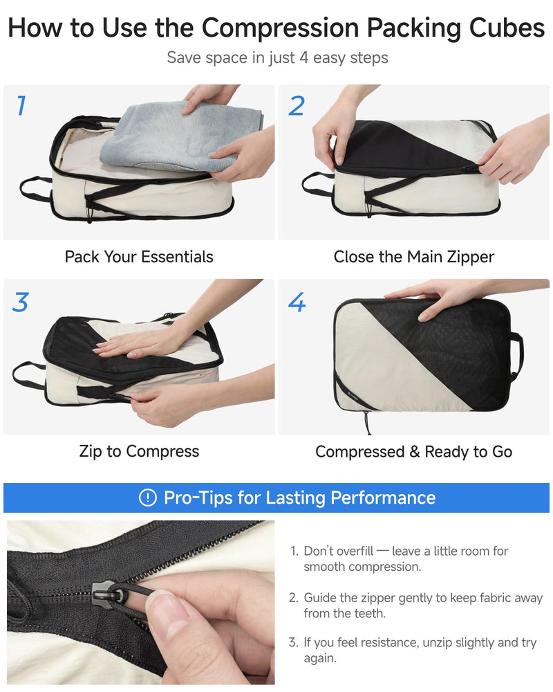 LUGGEX TSA Locks and 4 Set Compression Packing Cubes for Luggage Bundle – Travel Accessories