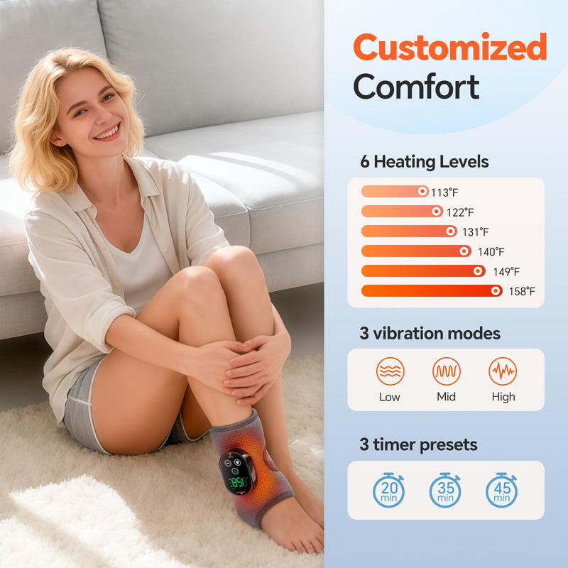 BAISEMAIN Cordless Foot Massager for Neuropathy, Foot and Ankle Massager, Ankle Heating Pad with Massage, 6 Heating, 3 Massage Modes&Timer, Gray