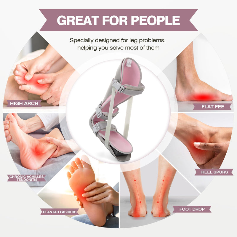 [Australia] - Medibot Sleeping Stretch Boot-Plantar Fasciitis Night Splint Leg Support Brace, Comfortable & Adjustable, Fits Right or Left Foot for Achilles Tendonitis, Heel, Bone Spurs(Grey shell Pink lining M) Medium 