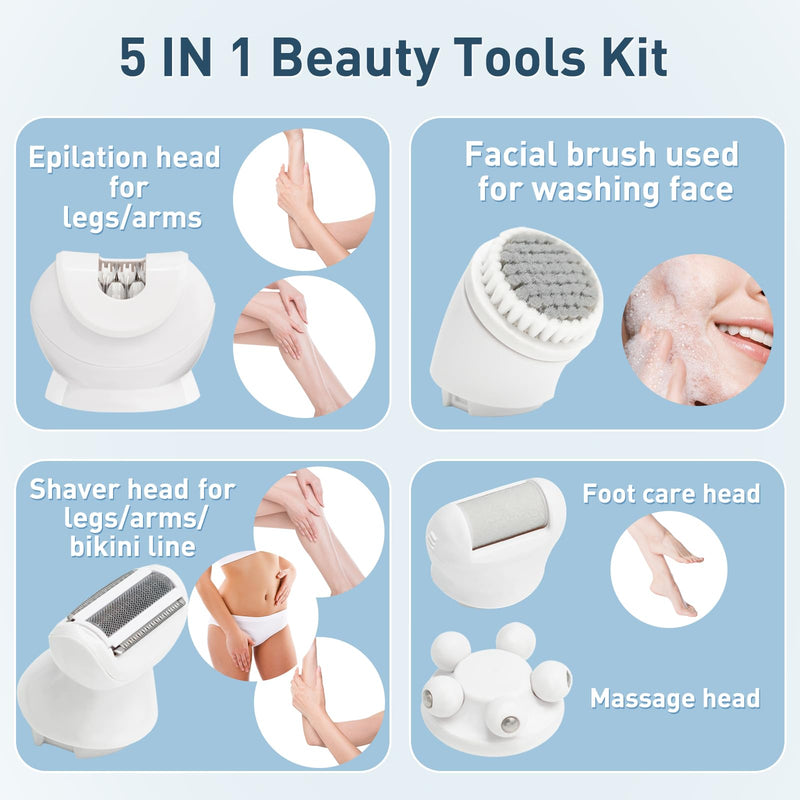 [Australia] - Electric Shaver - Razor - Trimmer for Women Grooming Kit: Women's 5-in-1 Hair Removal Device for Facial Hair Removal and Facial Cleansing & Foot Callus Remover 