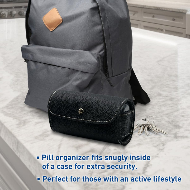 Ezy Dose Pop-Out Daily 7-Day AM/PM Pill Organizer, Black with Black Case | Travel Medicine Planner, Vitamin Organizer, Pop-Out Compartments, BPA Free