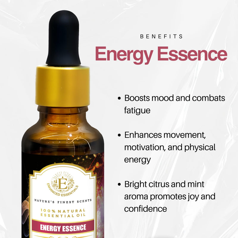 Essential Oil Blend for Energy, Cleansing & Mood by Enhanced Essentials – 100% Pure, Slow-Distilled|Aromatherapy for Diffuser, Massage & Shower|Uplifting Citrus & Mint Notes|1 fl oz (30 ml) Energy Essence