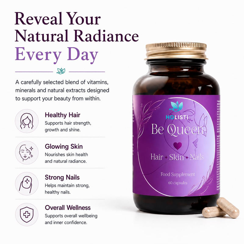 BeQueen Hair Growth, Skin & Nails | Biotin, Zinc & Hyaluronic Acid | Made in UK | Vegan Capsules | 30 Day Supply | 18-in-1 Beauty Complex | For Women