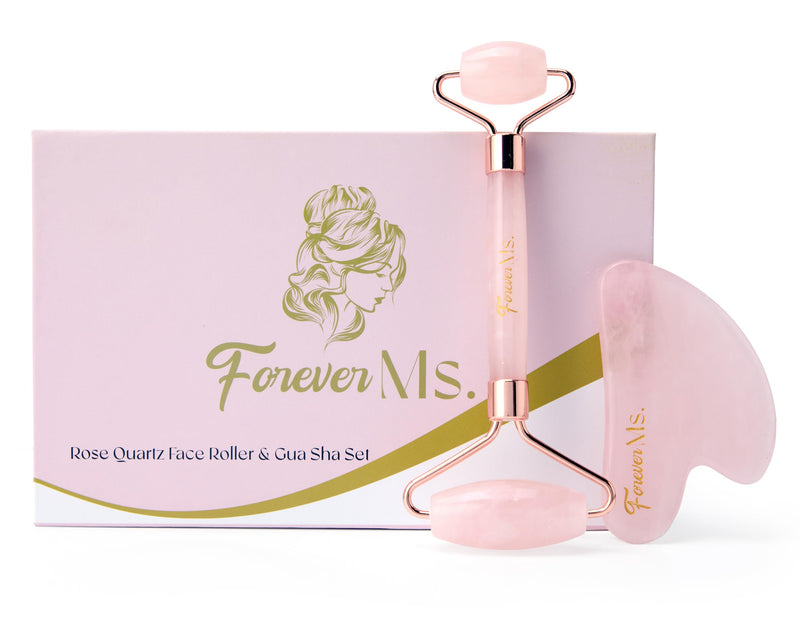 Rose Quartz Gua Sha and Face Sculpting Roller Kit - Lymphatic Drainage and Facial Massager for Skin Care - Beauty Tools for Women - Ice Depuffer and Shaper for Eye Area, Neck and Puffy Face