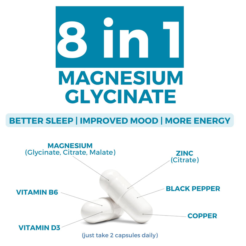Nutripact Magnesium 6-in-1 Complex 1757mg – Triple Magnesium (Glycinate, Citrate & Malate), Zinc, Copper, Vitamin D3, Vitamin B6 – High Strength Magnesium Supplement - 60 Vegan Capsules (not Tablets)