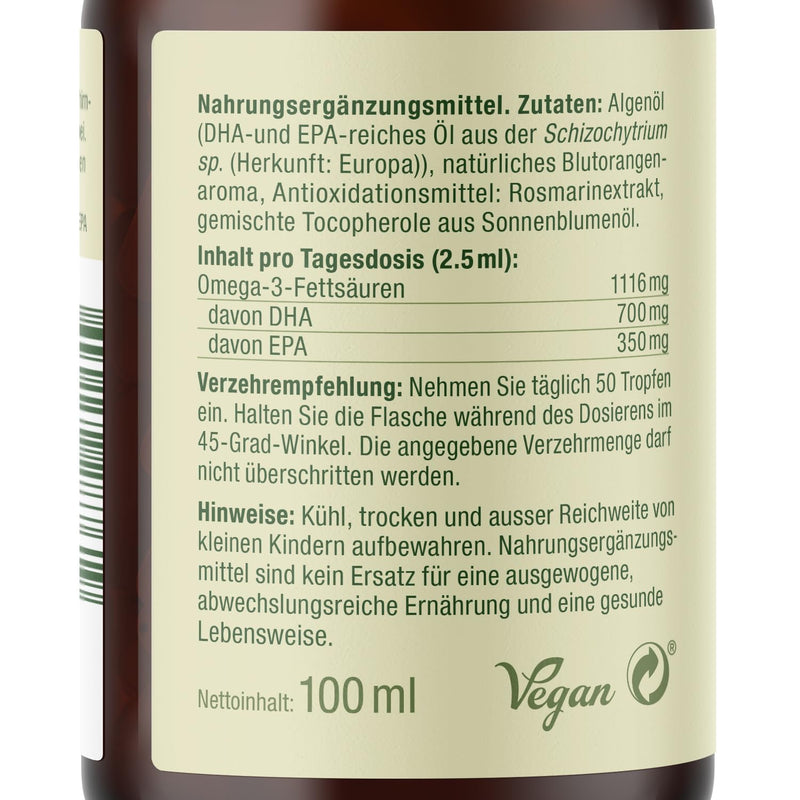 [Australia] - Omega 3 algae oil vegan - with 1116 mg EPA, DHA & DPA - lasts 40 days - vegan - the oil comes from 100% algae - 100 ml - easy to dose 