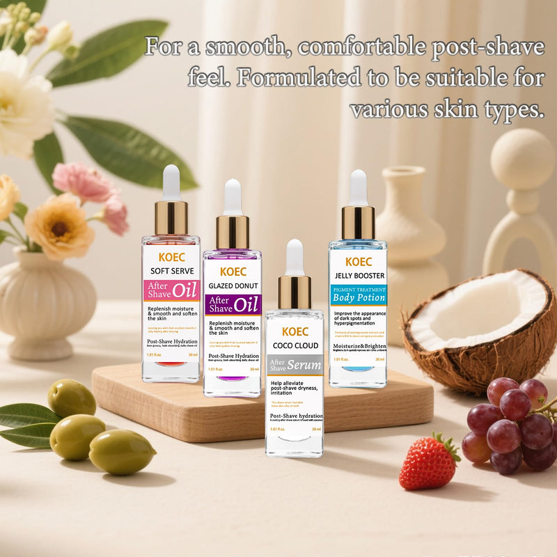 [Australia] - After Shave Oil & Skin Recovery Serum – Soothing Post Hair Removal Treatment with Coco Cloud & Jelly Booster – Brightening, Hydrating & Prevents Irritation – 4 Scents – 1.01 oz (01) 
