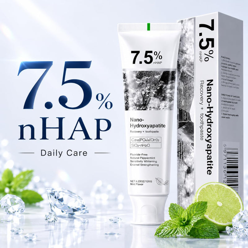 7.5% Hydroxyapatite Toothpaste for Enamel Protection, Fluoride-Free Formula with Gentle Mint, for Sensitive Teeth, Daily Protection, Long-Lasting Fresh Breath, 4.23 Oz (Grey，2PC) Grey 4.23 Fl Oz (Pack of 2)