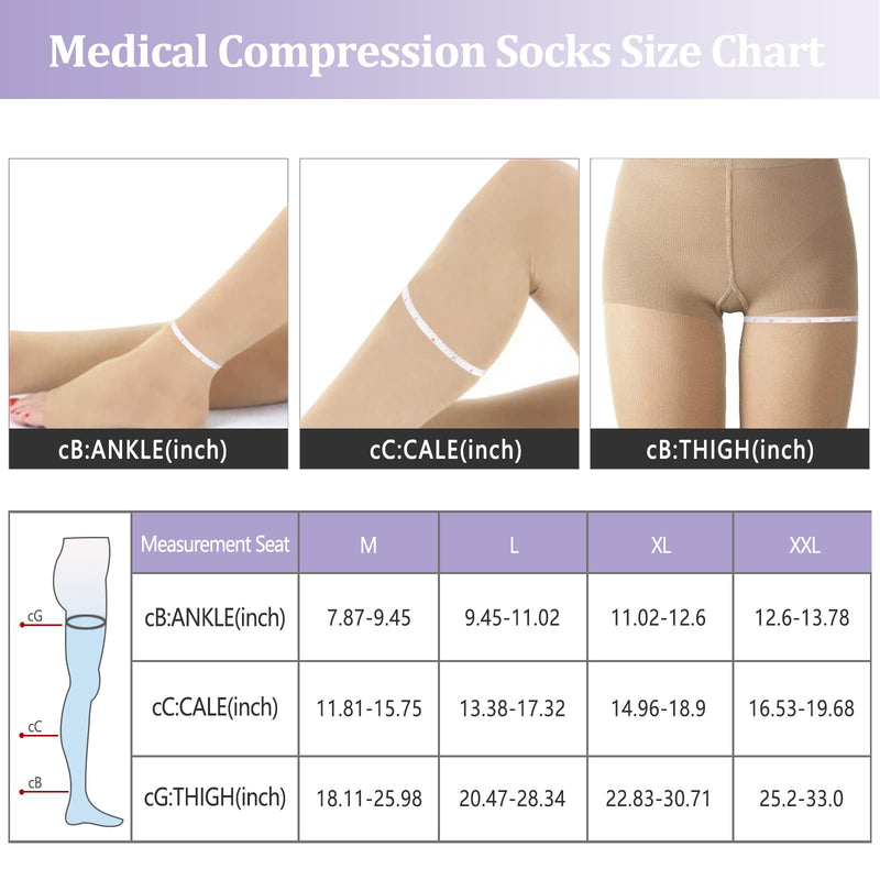 [Australia] - Evolyline Medical compression stockings for women and men, thigh long support stockings with silicone band, 20-30 mmHg compression socks for air travel, sports, graduated support for varicose veins, beige XL 