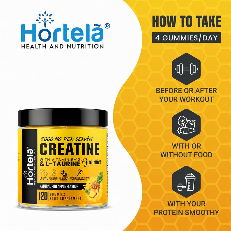Creatine Gummies 5000mg – Creatine Monohydrate with B12 & L-Taurine | Pineapple Flavour Chewables for Men & Women | Energy, Muscle & Recovery Support | 120 Count (1 Month Supply) (Pineapple)