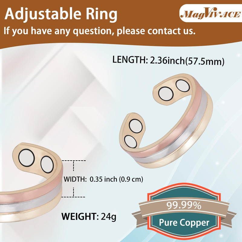 [Australia] - Pure Copper Ring for Women, Magnetic Rings with Magnets, Tricolor Gold Jewelry Gift 