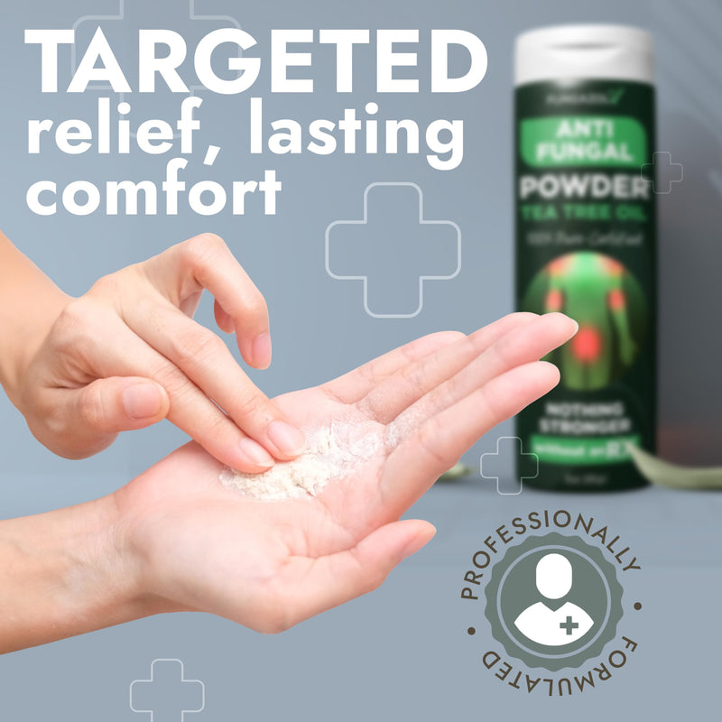 Antifungal Body Powder with Miconazole Nitrate 2% for Jock Itch & Ringworm | Medicated Body Powder for Jock Itch, Athlete's Foot, Ringworm & Odor, Soothes Itchy Skin, Tea Tree Oil, 3 oz, pack of 3