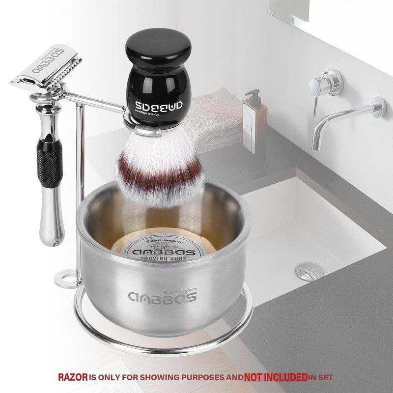 [Australia] - Anbbas Synthetic Badger Shaving Brush,Stainless Steel Shaving Razor and Brush Stand and Lathering Foam Bowl,3.5 oz Natural Shaving Soap Puck Refill for Men Nylon-Upgrade 