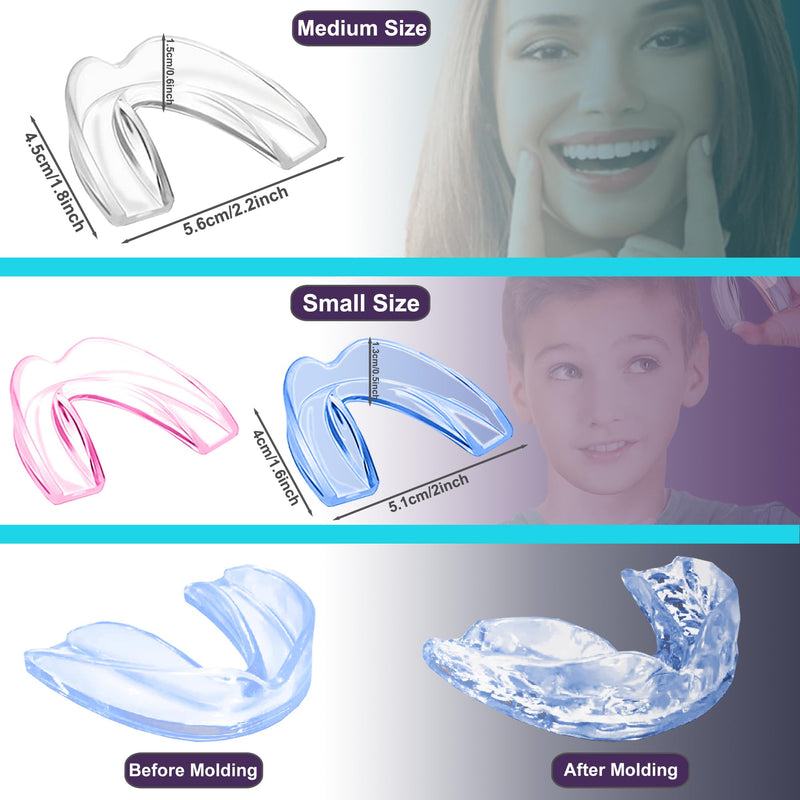 [Australia] - Mouth Guard for Grinding & Clenching Teeth 4 Count Total (2 Sizes) 2 pcs Blue Including Hygiene Case Nighttime Teeth Protection BPA-Free Comfortable Clench No More & Sleep Well Blue and Clear 