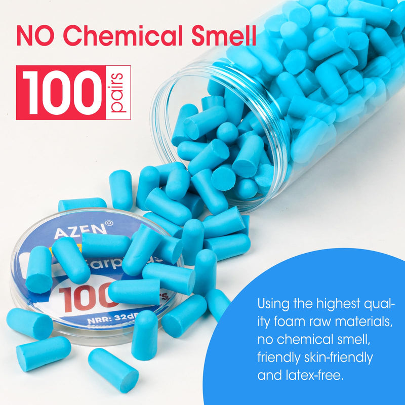 [Australia] - AZEN 100 Pairs Ear Plugs Bulk, NRR 32dB Soft Foam Ear Plugs for Sleeping Noise Cancelling, Earplugs for Concerts Shooting Swimming Noise Reduction (Lake Blue) B-100p 