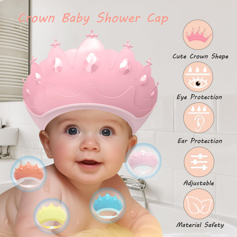 [Australia] - Baby Shower Cap Shield, Baby bath set shower cap, Visor Hat for Eye and Ear Protection for 0-9 Years Old Children,Cute Crown Shape Makes the Baby Bath More Fun (Pink) Pink 