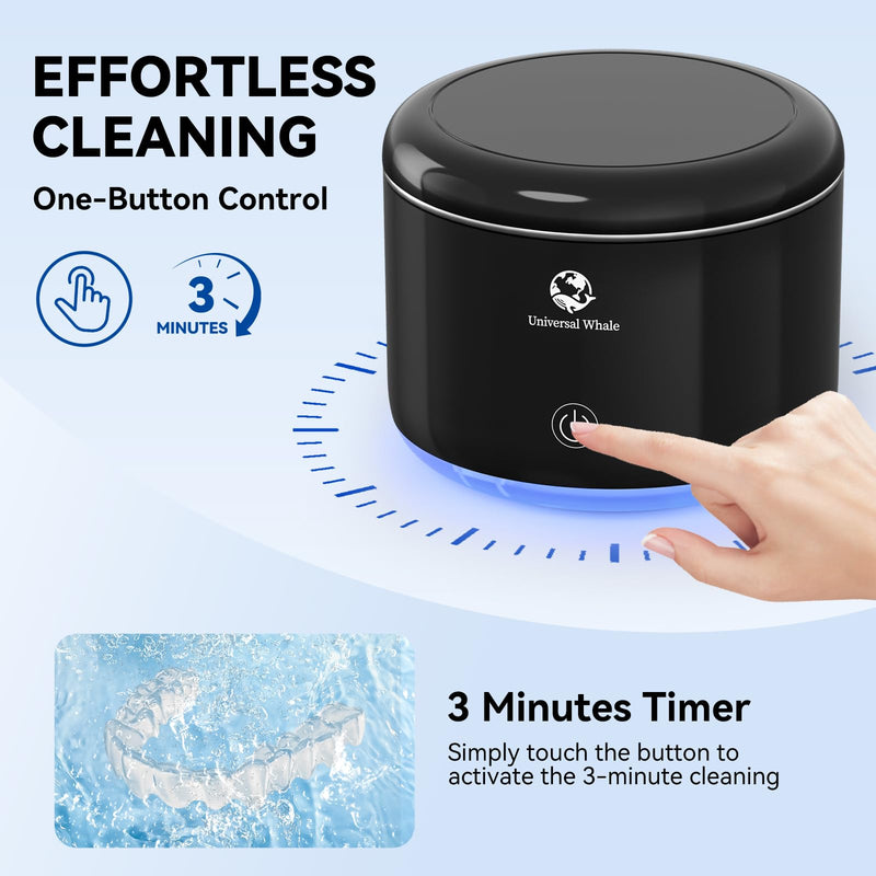 Ultrasonic Pod, Upgraded Lighted Ultrasonic Retainer Cleaner Machine, Dental Cleaning Pod Ultrasonic Cleaner for Retainers, Dentures, Mouth Guard, Braces, Aligner, Jewelry (Black) Black