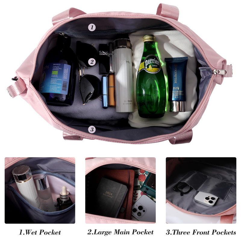 Travel Duffel Bag with Wet Pocket & Trolley Sleeve, Waterproof Expandable | Waterproof Nylon Fabric, Expandable Capacity for Extra Gear, Wet/Dry Separation Pocket, Trolley Sleeve for Easy Travel Pink