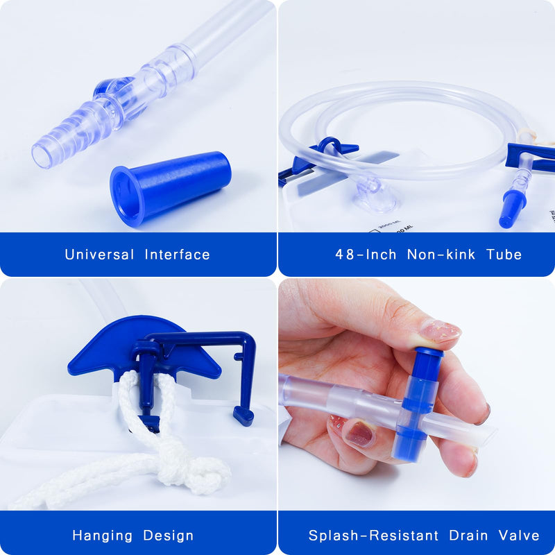 [Australia] - 5 Pack Sterile Urinary Drainage Bag,2000mL Overnight Bedside Disposable Urine Bags with Anti-Reflux Valve, 48" Tube Drainage 2000ml-5pack 