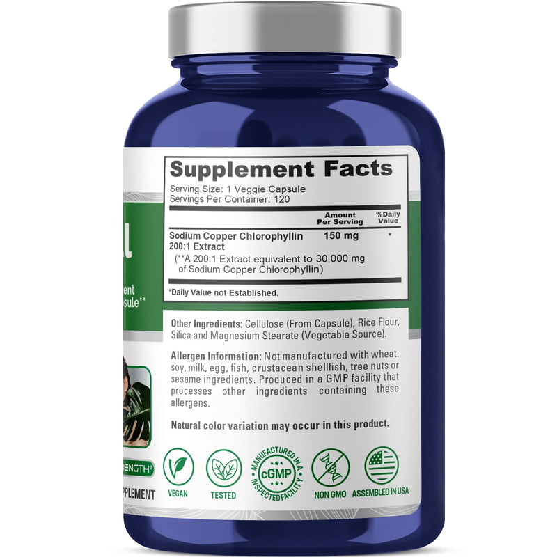 [Australia] - NusaPure Chlorophyll 30,000mg Equivalent per Capsule 120 Vegetarian Caps (Non-GMO, Vegan) 